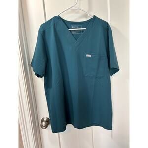 Figs Technical Collection Women's Scrubs Shirt Top Short Sleeve Green Size Large